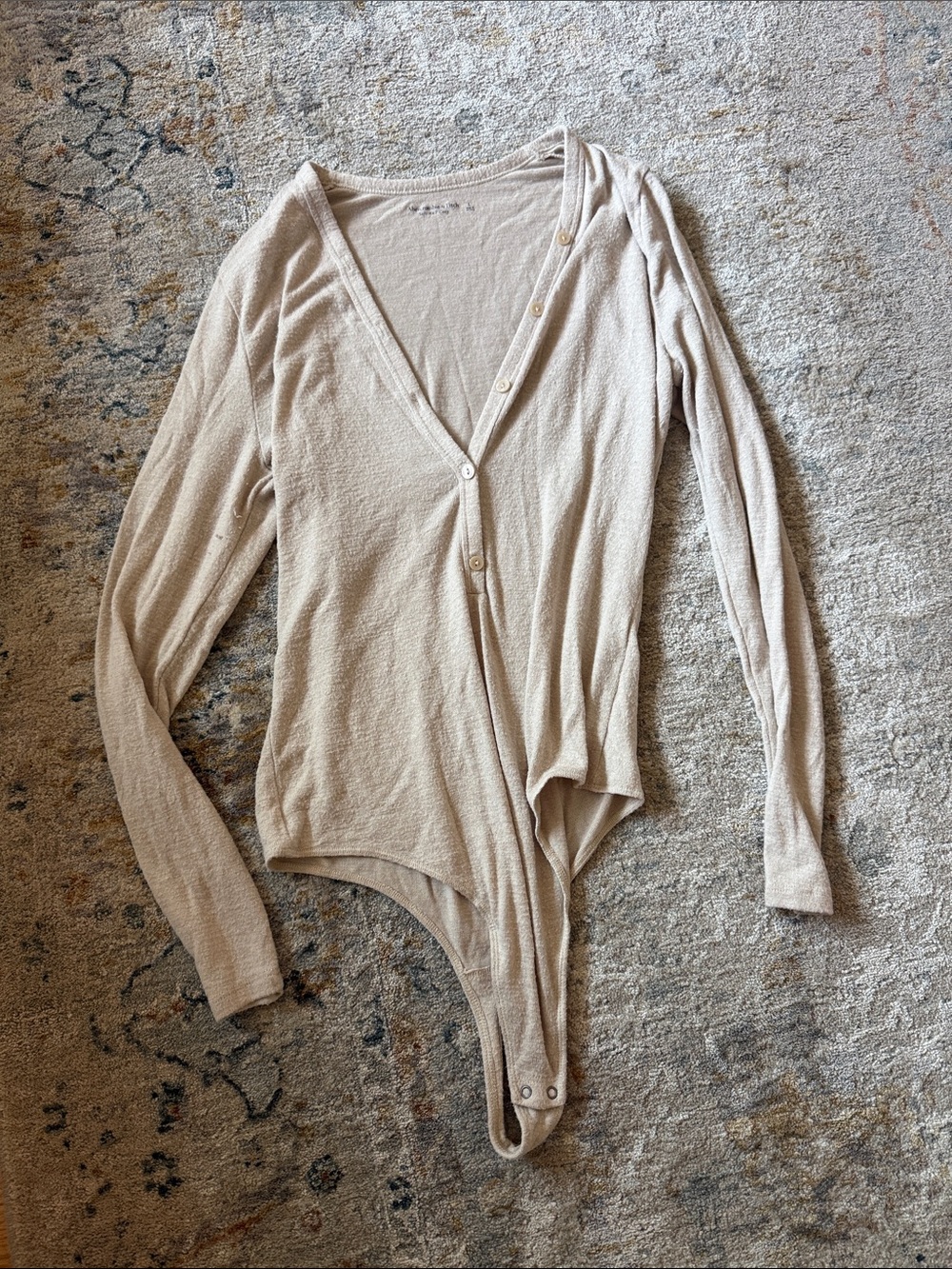 Beige Long-Sleeve Henley Bodysuit